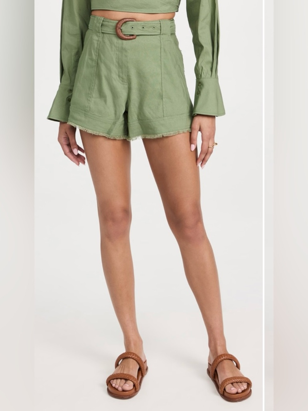 Jonathan Simkhai Linen Blend Green Shorts with Belt